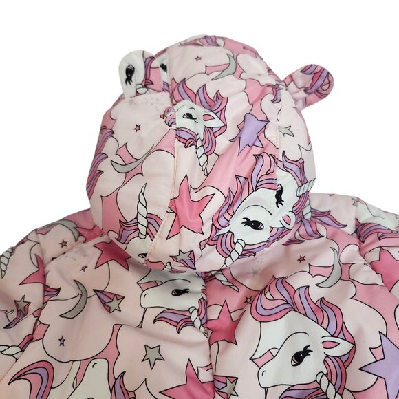 The Childrens Place Girls Unicorn Snowsuit Size 9-12 Month Fleece Lining & Hood - Picture 4 of 7